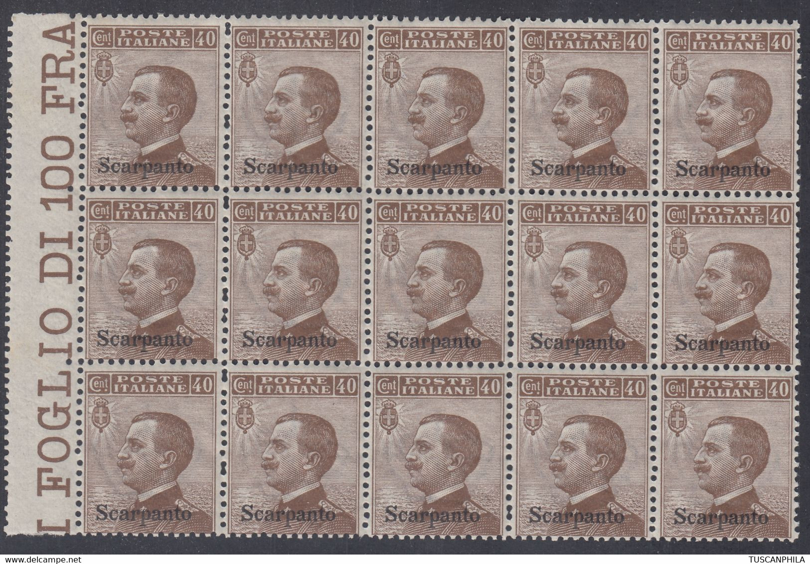 1912 Blocco Di 15 Valori AdF Sass. 6 MNH** Cv 75 - Aegean (Scarpanto)