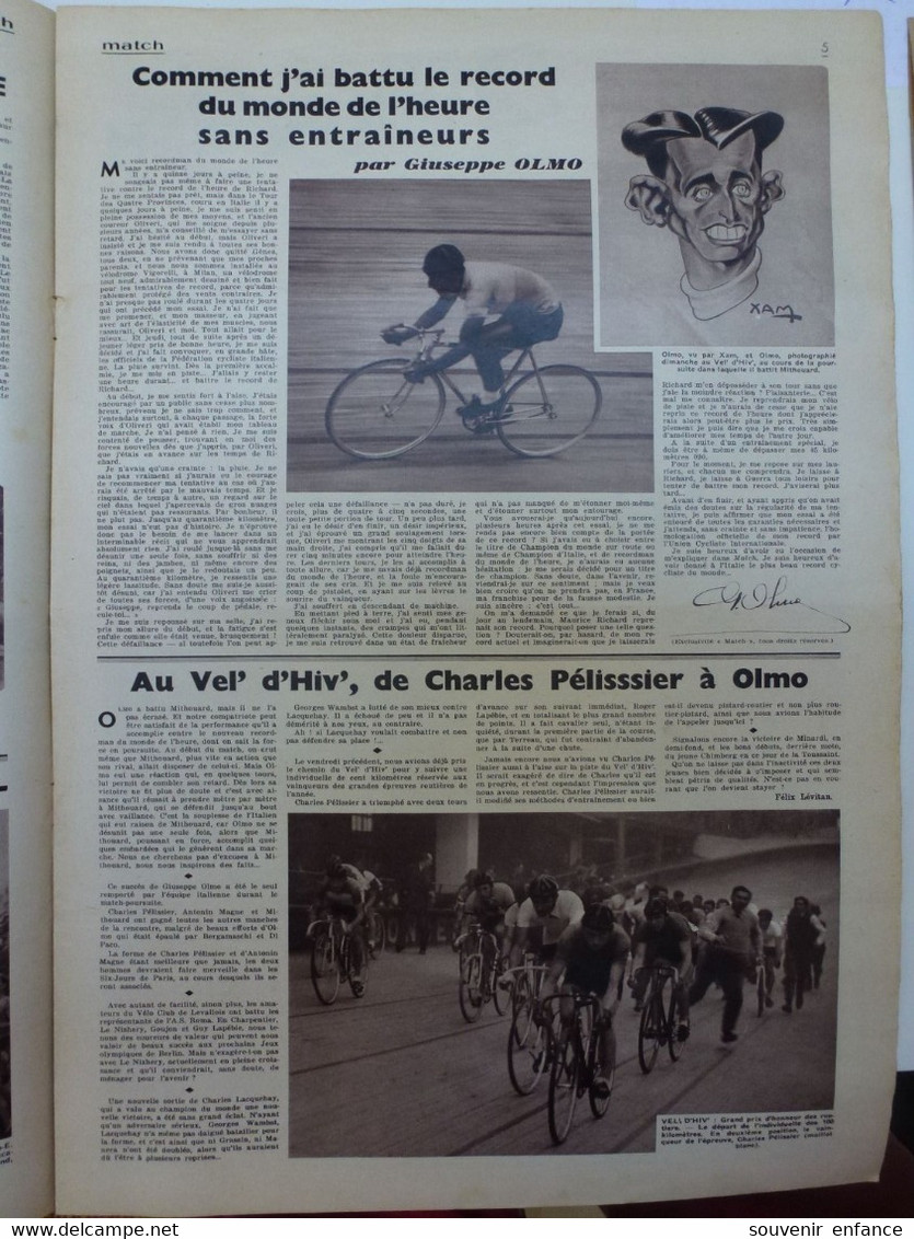 Match L'Intran Novembre 1935 Cyclisme Giuseppe Olmo Football Paris Vienne Marcel Thil Al Diamond - 1900 - 1949