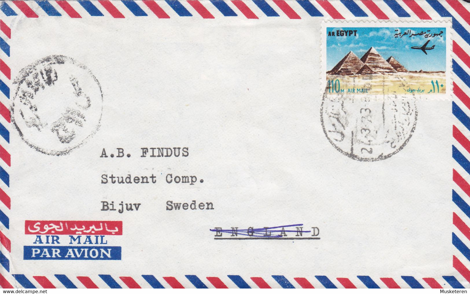 Egypt Egypte Air Mail Par Avion 1973 Cover Brief Lettre BIJUV Sweden Egyptian Censor Cancel - Storia Postale