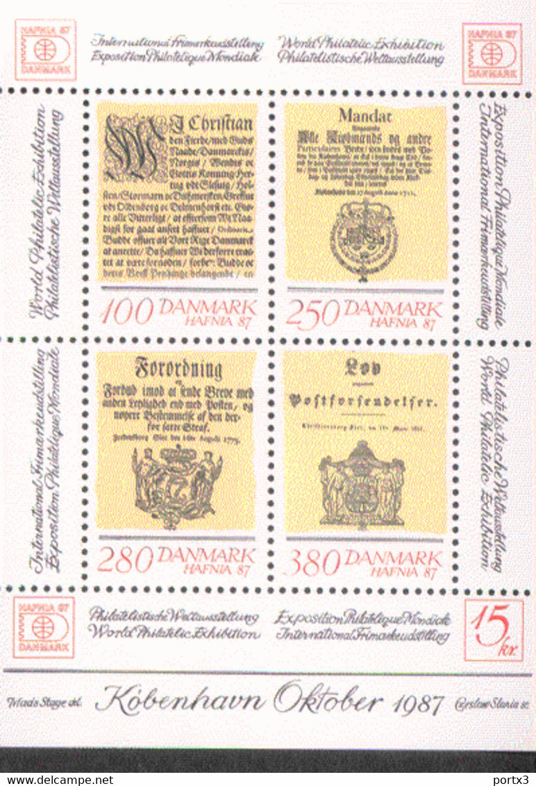 Dänemark Block  4 Briefmarkenausstellung Hafnia 1987   ** MNH Postfrisch Neuf - Blocks & Kleinbögen