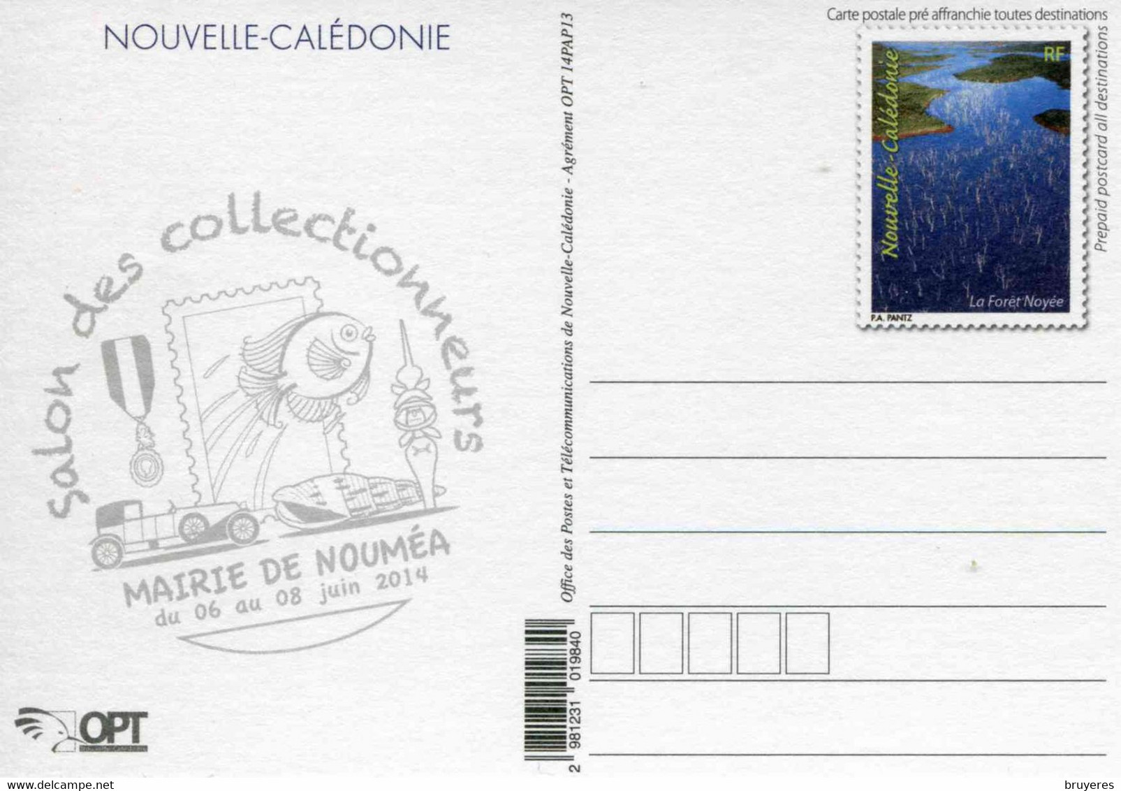 ENTIER POSTAL De 2014 Sur CP Avec Timbre  "LA FORÊT NOYEE" Et Illust.  "SALON DES COLLECTIONNEURS MAIRIE DE NOUMEA 2014" - Ganzsachen