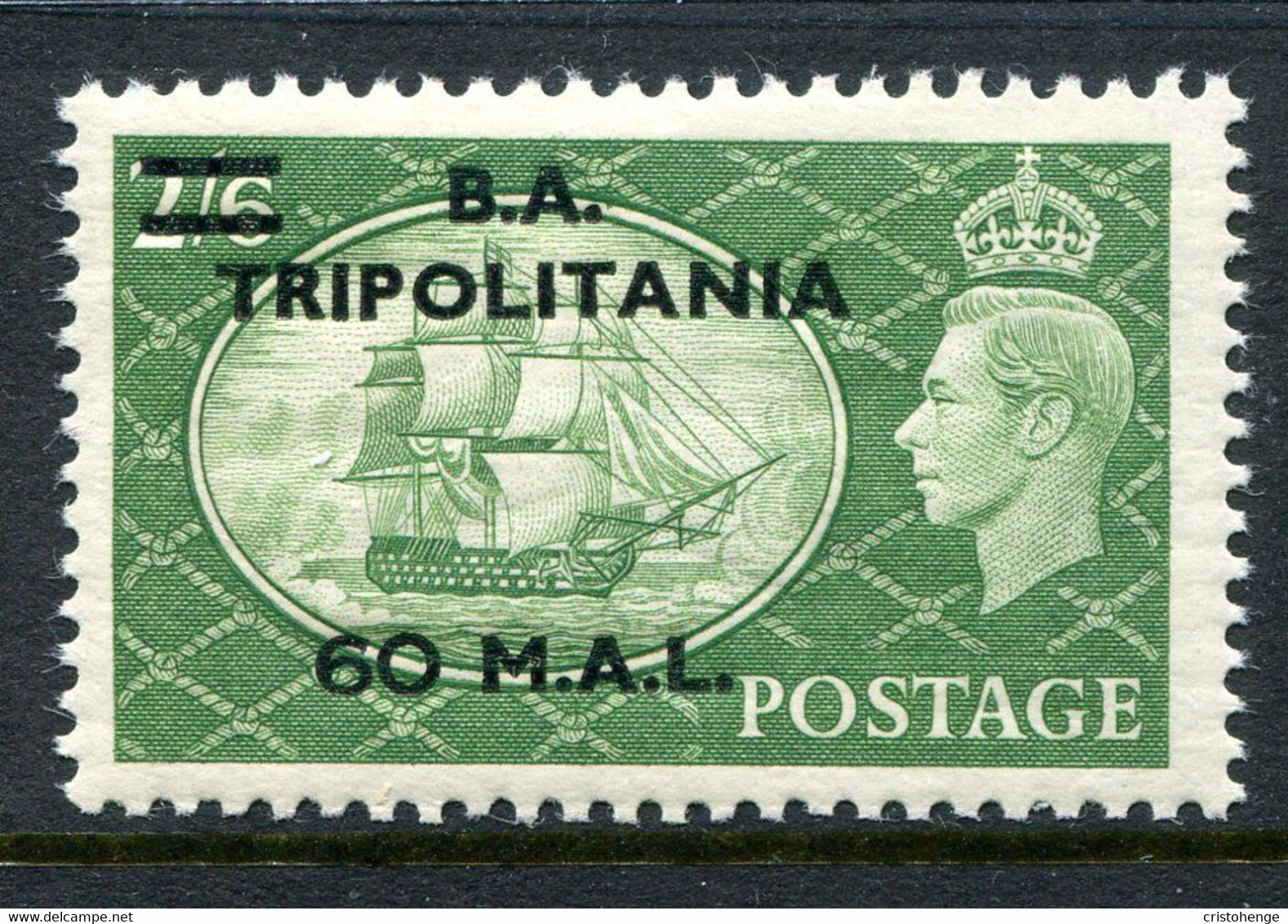 British Occ. Italian Colonies - Tripolitania - 1951 B.A. - 60l On 2/6 Yellow-green LHM (SG T32) - Tripolitaine