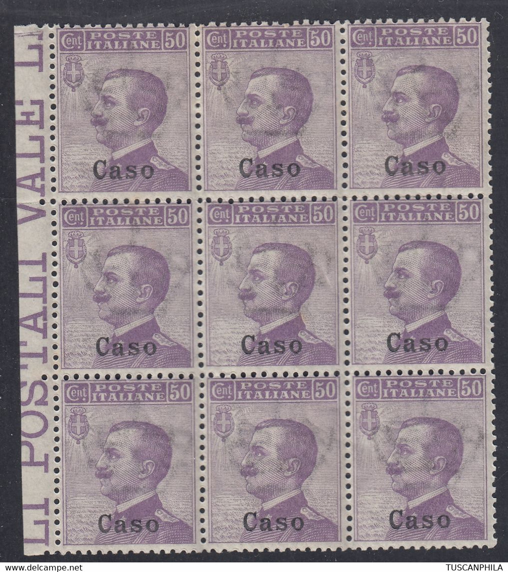 1912 Blocco Di 9 Valori AdF Sass. 7 MNH** Cv 45 - Ägäis (Caso)