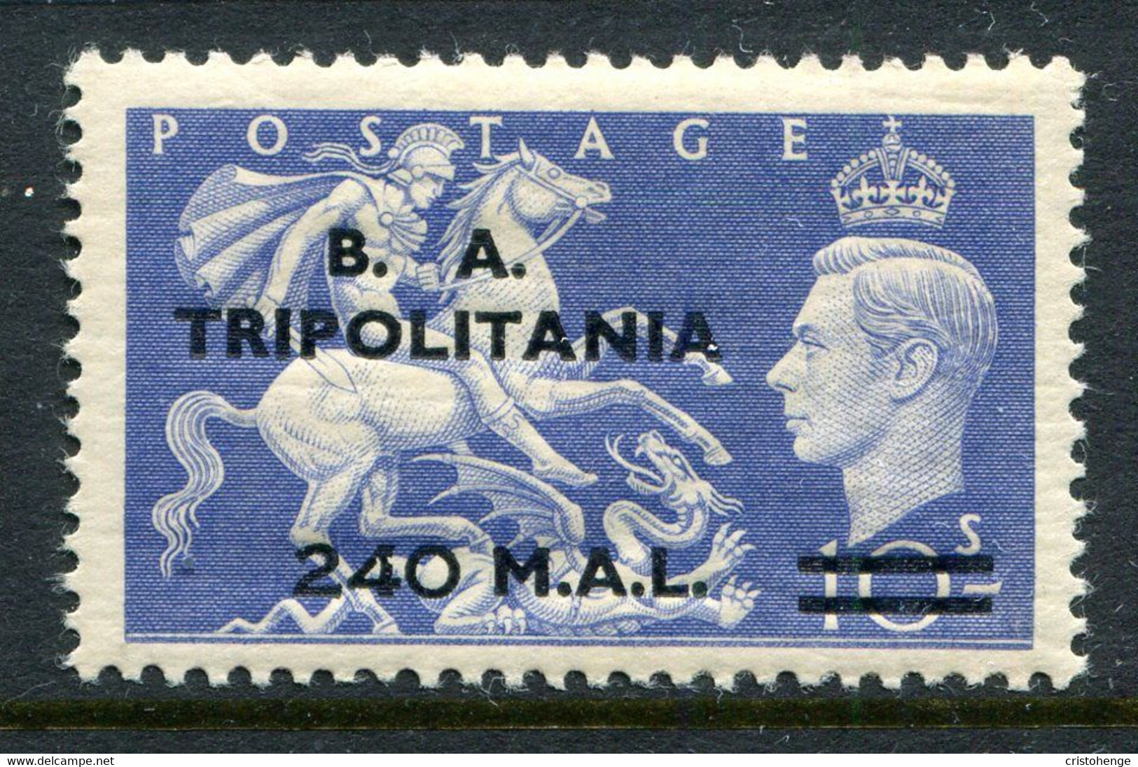 British Occ. Italian Colonies - Tripolitania - 1951 B.A. - 240l On 10/- Ultramarine LHM (SG T34) - Tripolitaine