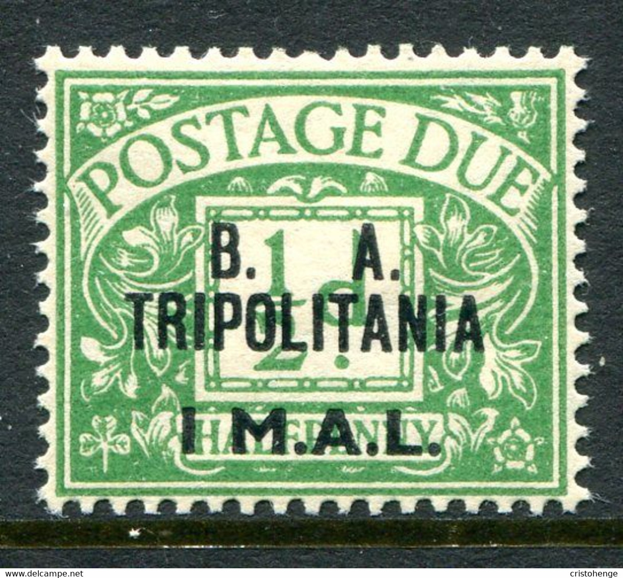 British Occ. Italian Colonies - Tripolitania - 1950 Postage Dues - B.A. - 1l On ½d Emerald HM (SG TD6) - Tripolitaine
