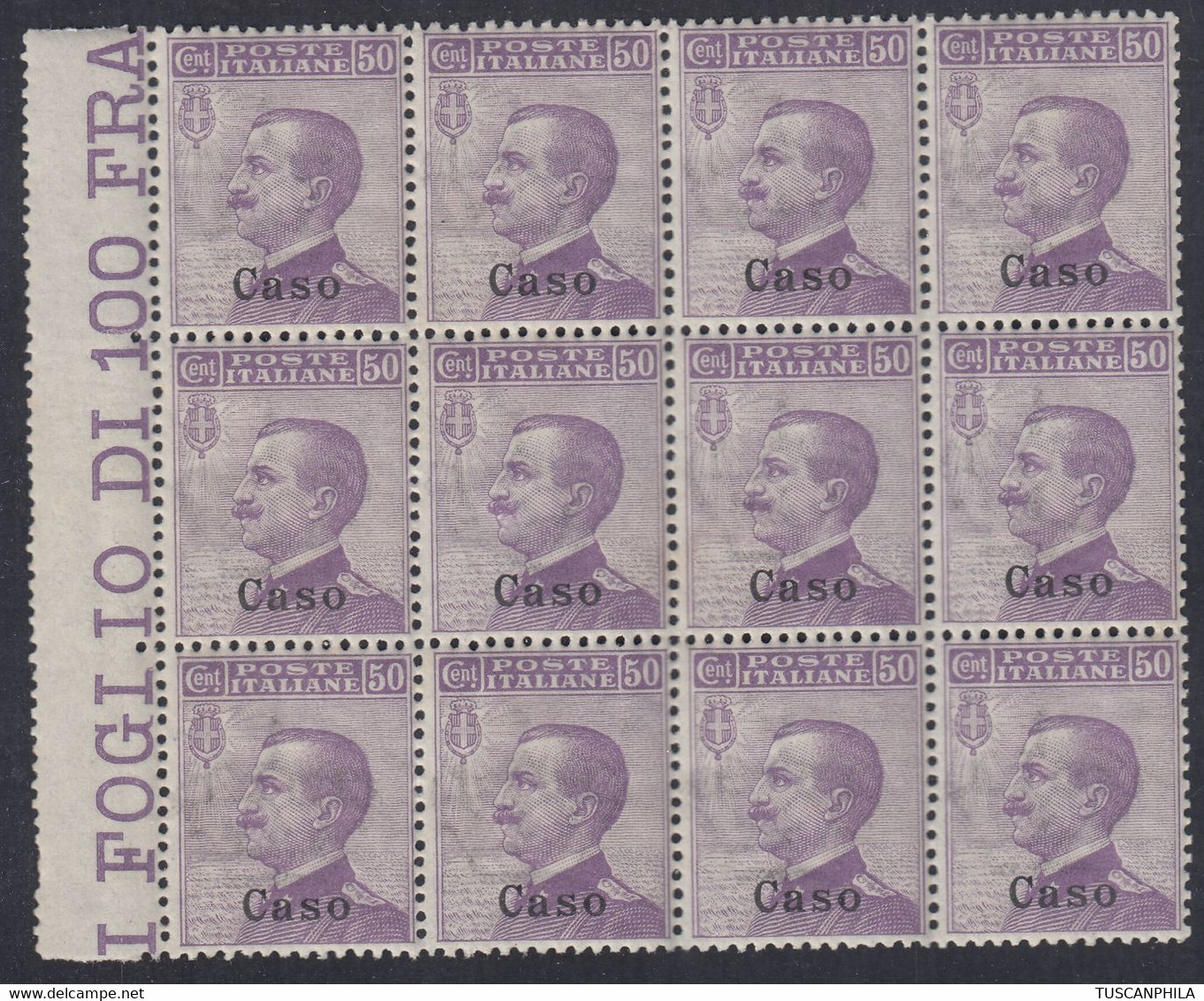 1912 Blocco Di 12 Valori BdF Sass. 7 MNH** Cv 60 - Egeo (Caso)