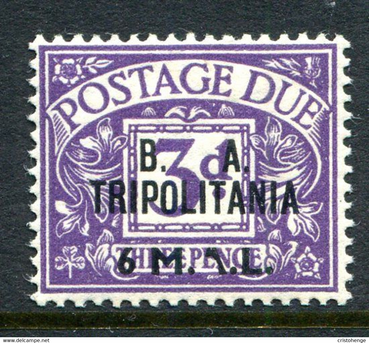 British Occ. Italian Colonies - Tripolitania - 1950 Postage Dues - B.A. - 6l On 3d Violet HM (SG TD9) - Tripolitania