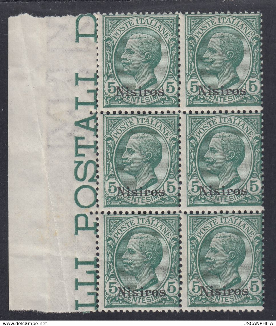 1912 Blocco Di 6 Valori BdF Sass. 2 MNH** Cv 90 - Egée (Nisiro)