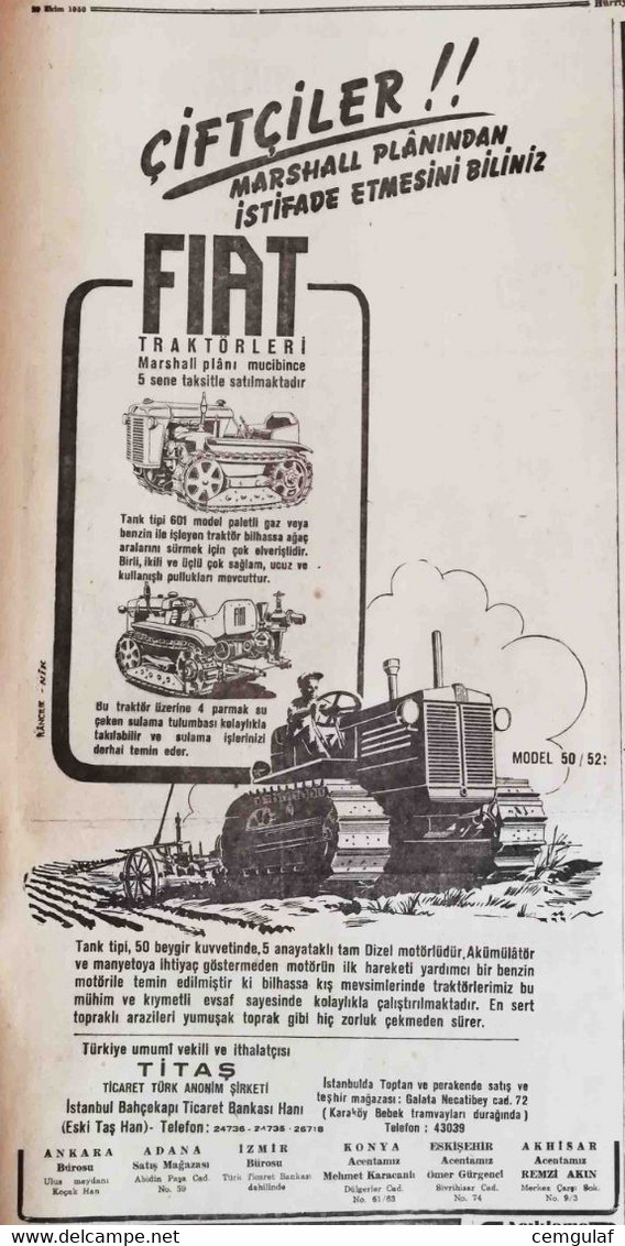 Tractors ADVERTISING; Fiat "FARMERS! BENEFIT FROM MARSHALL HELP." 1950 - Tracteurs