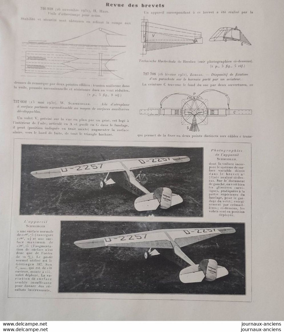 1933 AVIATION - REVUE L'AÉRONAUTIQUE - L'AÉRONAUTIQUE MARCHANDE - HANRIOT 110 - MACCHI-FIAT 2800