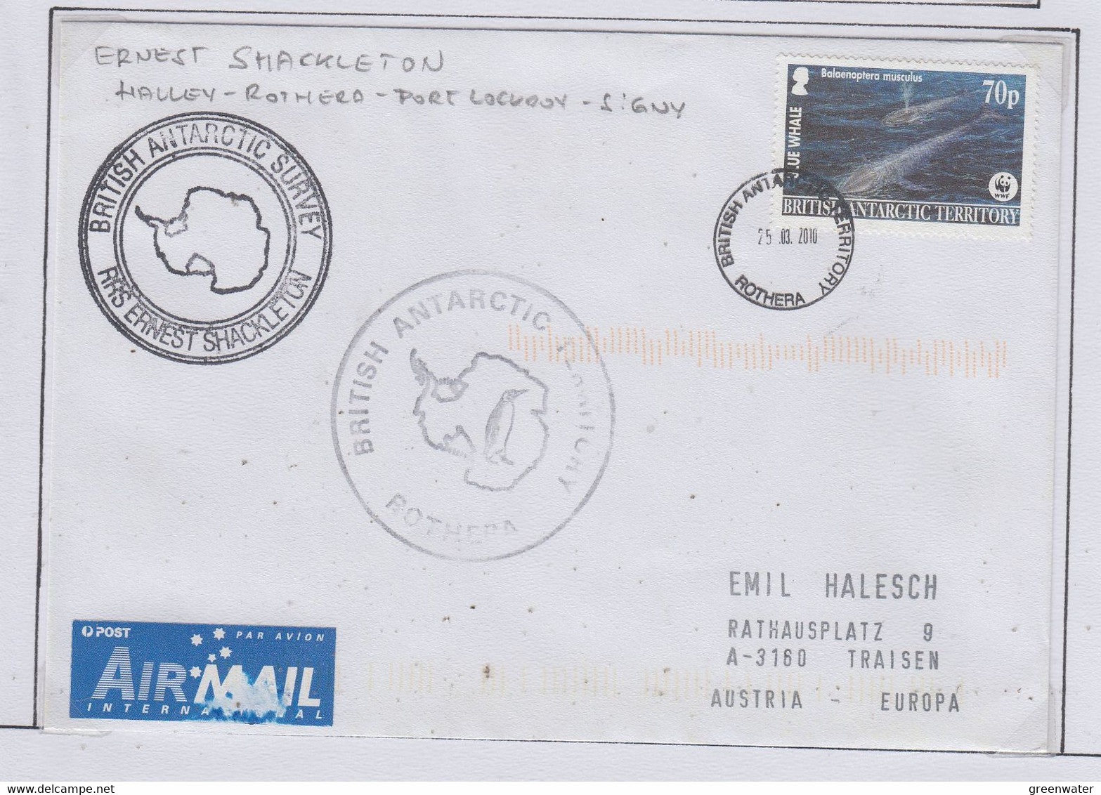 British Antarctic Territory (BAT) 2010 Cover Ship Visit RRS Ernest Shackleton Ca Rothera 25.03.2010 (RH184A) - Covers & Documents