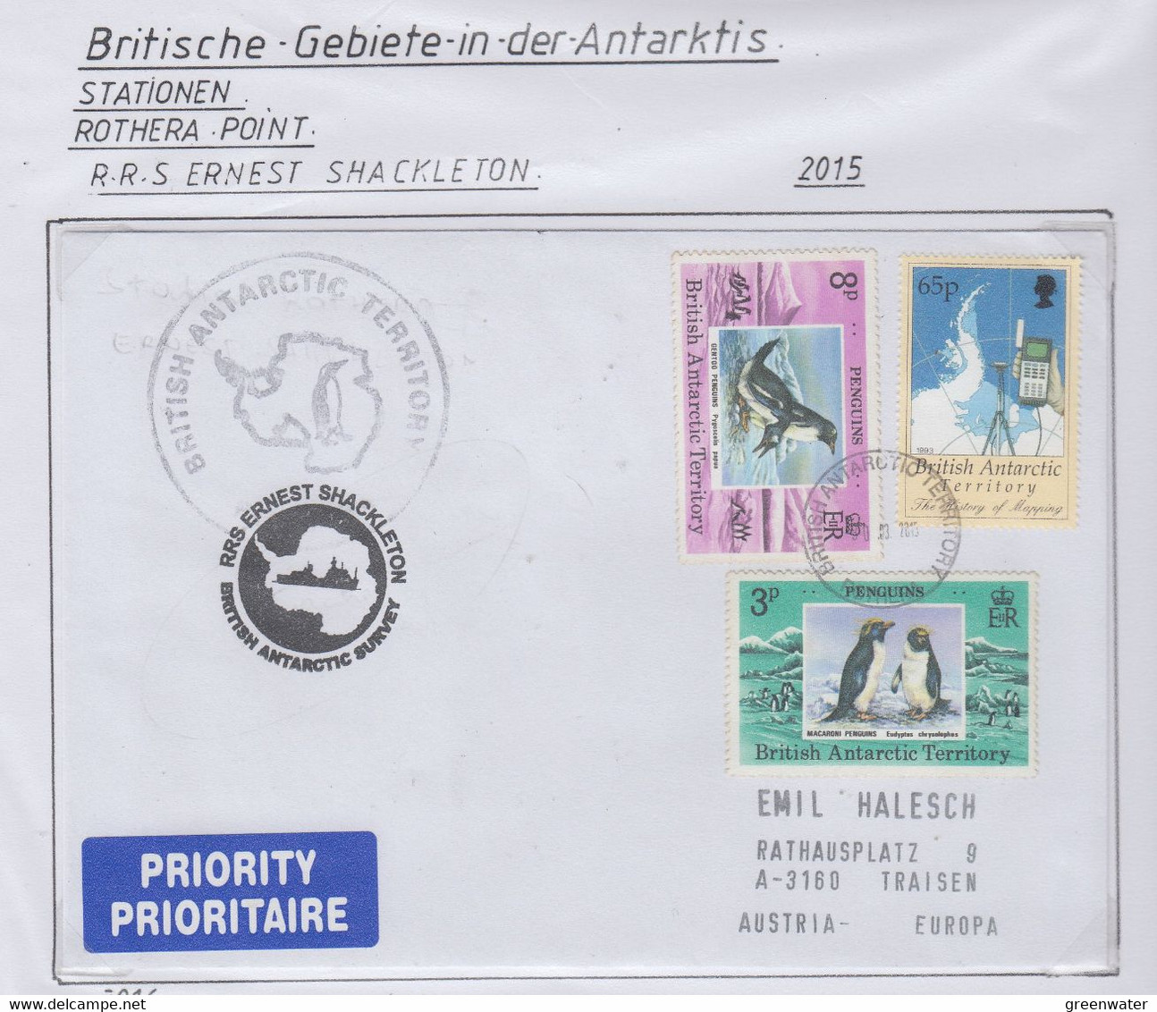 British Antarctic Territory (BAT)  2015 Cover Ship Visit RRS Ernest Shackleton Ca Rothera 12.03.2015 (RH185) - Briefe U. Dokumente
