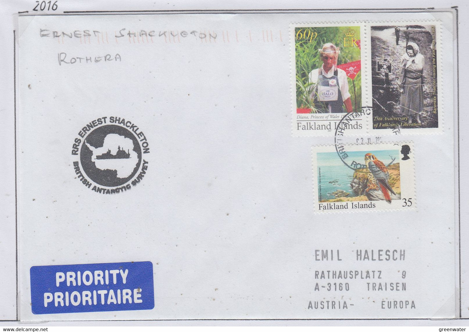 British Antarctic Territory (BAT)  2016 Cover Ship Visit RRS Ernest Shackleton Ca Rothera 03.11.2016 (RH185A) - Covers & Documents