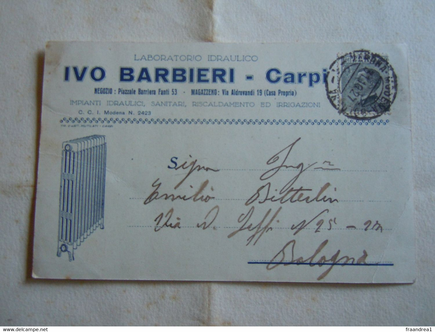 C.P.A. \P.C \.Ak PUBBLICITARIA IVO BARBIERI  CARPI IDRAULICO 1927 - Carpi