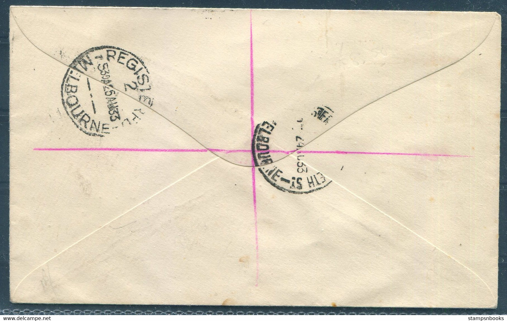 1933 Australia Melbourne - Launceston First Flight Cover. Elizabeth Street Registered - First Flight Covers