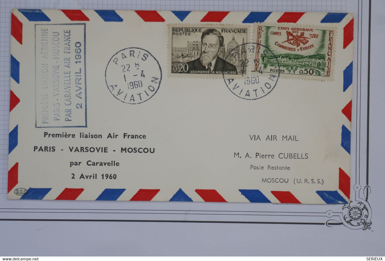 AR18  FRANCE BELLE LETTRE 1960 1ER VOL PARIS MOSCOU   URSS VIA VARSOVIE ++ AFFRANCH. PLAISANT - 1960-.... Cartas & Documentos