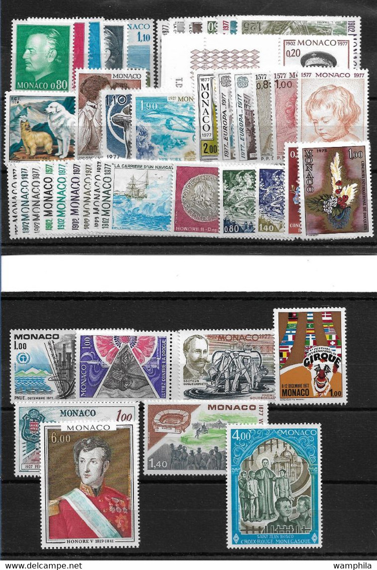 Monaco Année Complète 1977, 46 Timbres**/ Neufs Sans Charnière. Cote 102€. - Full Years