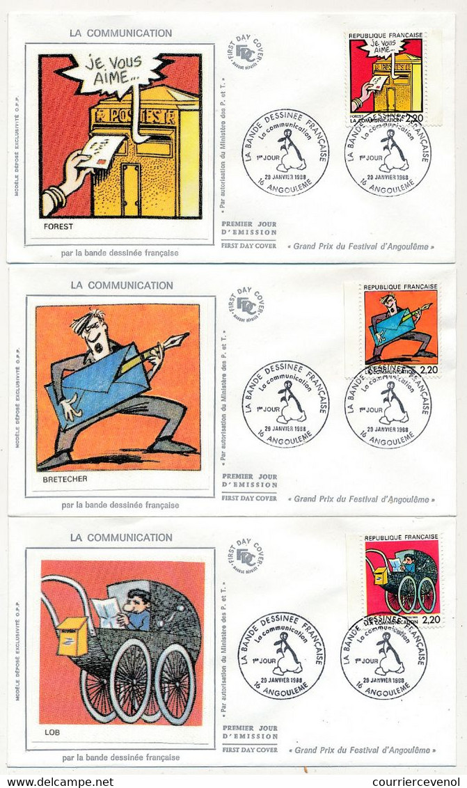 FRANCE - 12 Env FDC Soie  - La Bande Dessinée Française / La Communication - Angoulème - 28 Janvier 1988 - 1980-1989