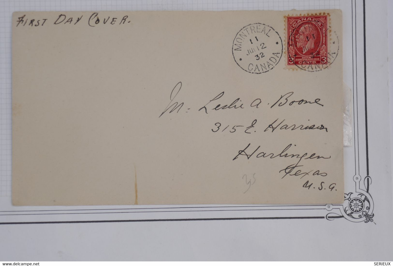 AR18 CANADA BELLE LETTRE FDC 1932 1ER JOUR  MONTREAL  POUR HARLINGTON USA +AFFRANCH. PLAISANT - Brieven En Documenten