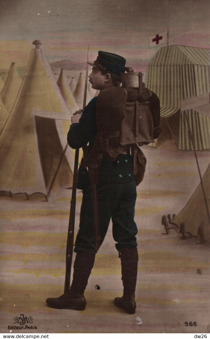 Patriotique, Soldat Avec Son Baluchon - Tente Croix Rouge - M.J. Editeur Paris N° 566 - Patriottisch