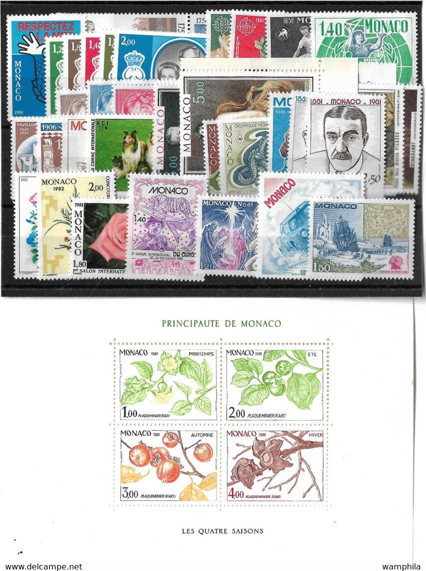 Monaco Année Complète 1981, 42 Timbres**/ Neufs Sans Charnière. Cote 112€. - Full Years