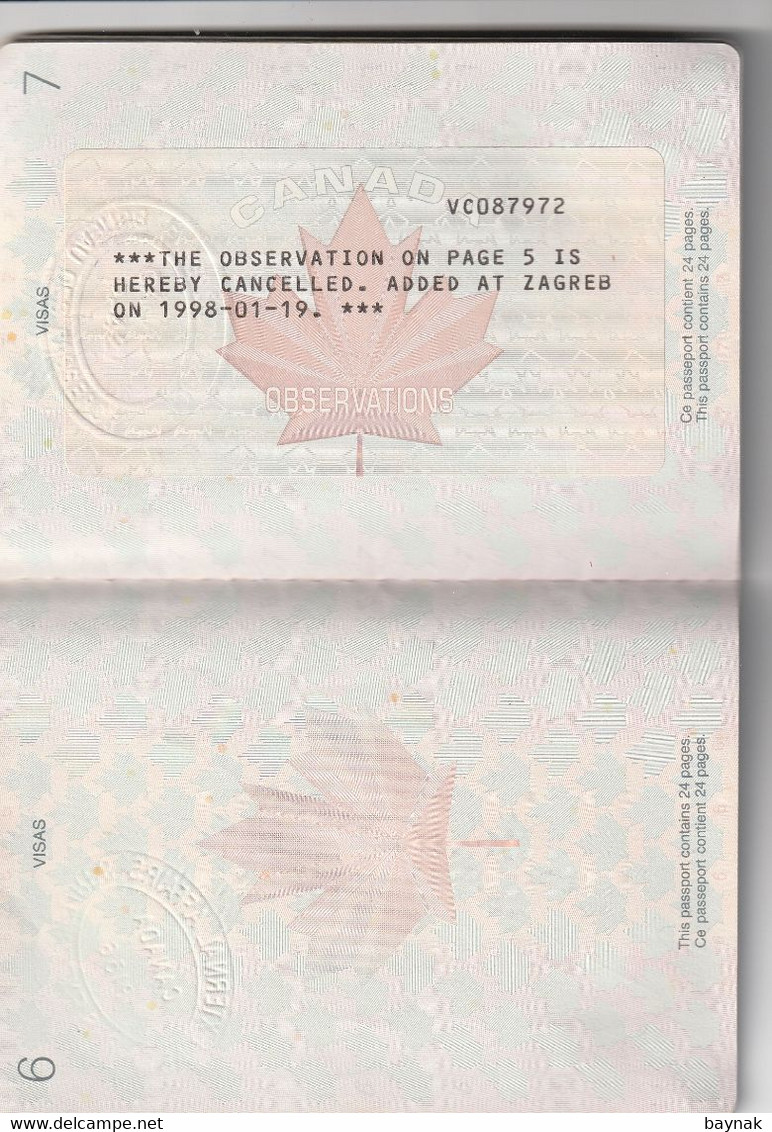 Q9A  --  PASSPORT   --  CANADA  --  1995 - Documentos Históricos