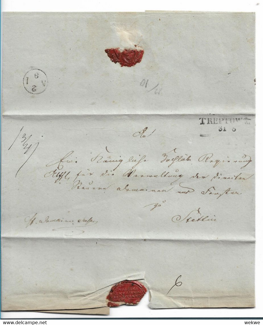 Pre342 / PREUSSEN - Treptow 1825 Auf Briefhülle Nach Stettin - Storia Postale