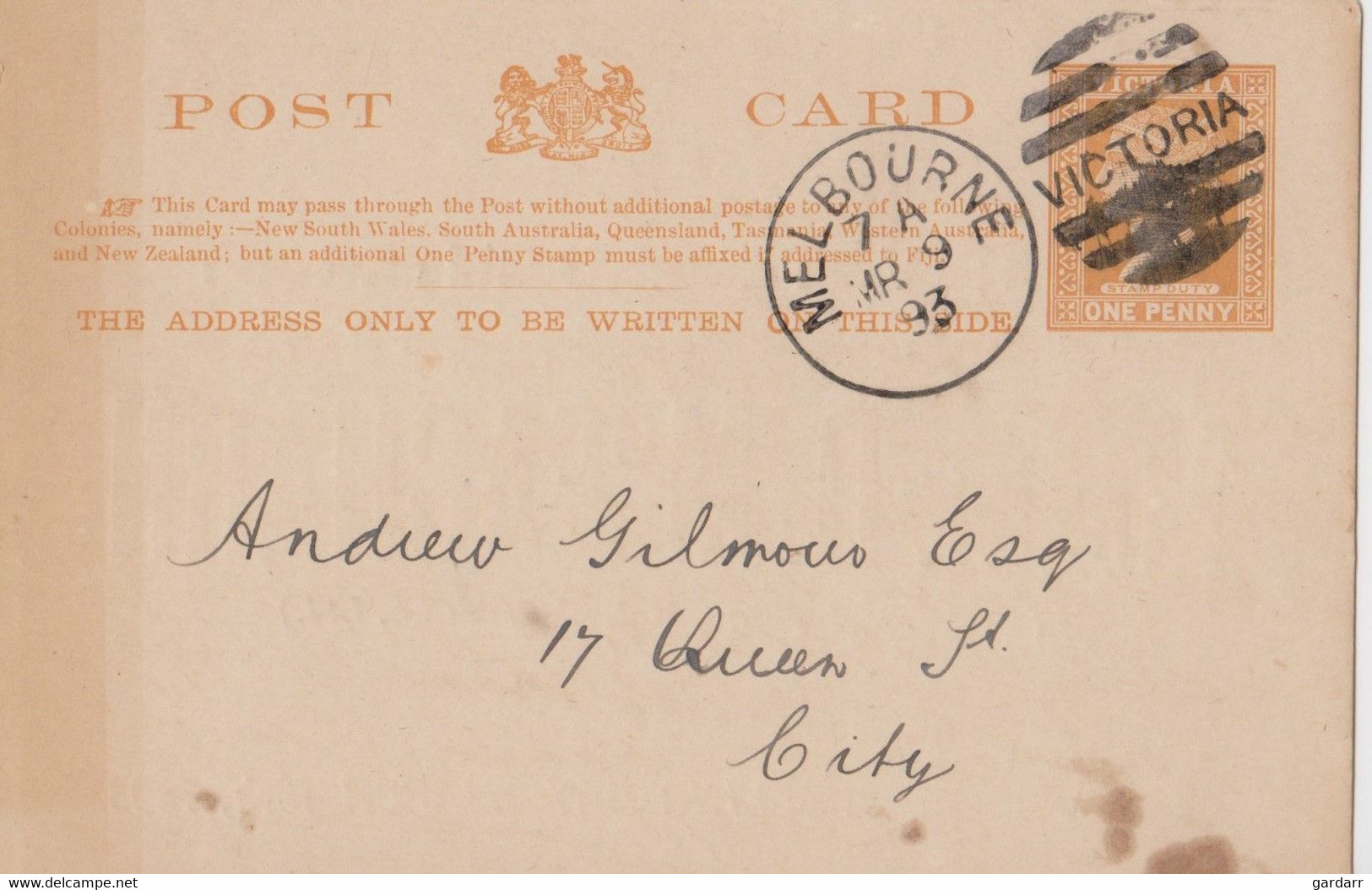 VICTORIA - Post Card .Stamp Viktoria - Melbourne - Lettres & Documents