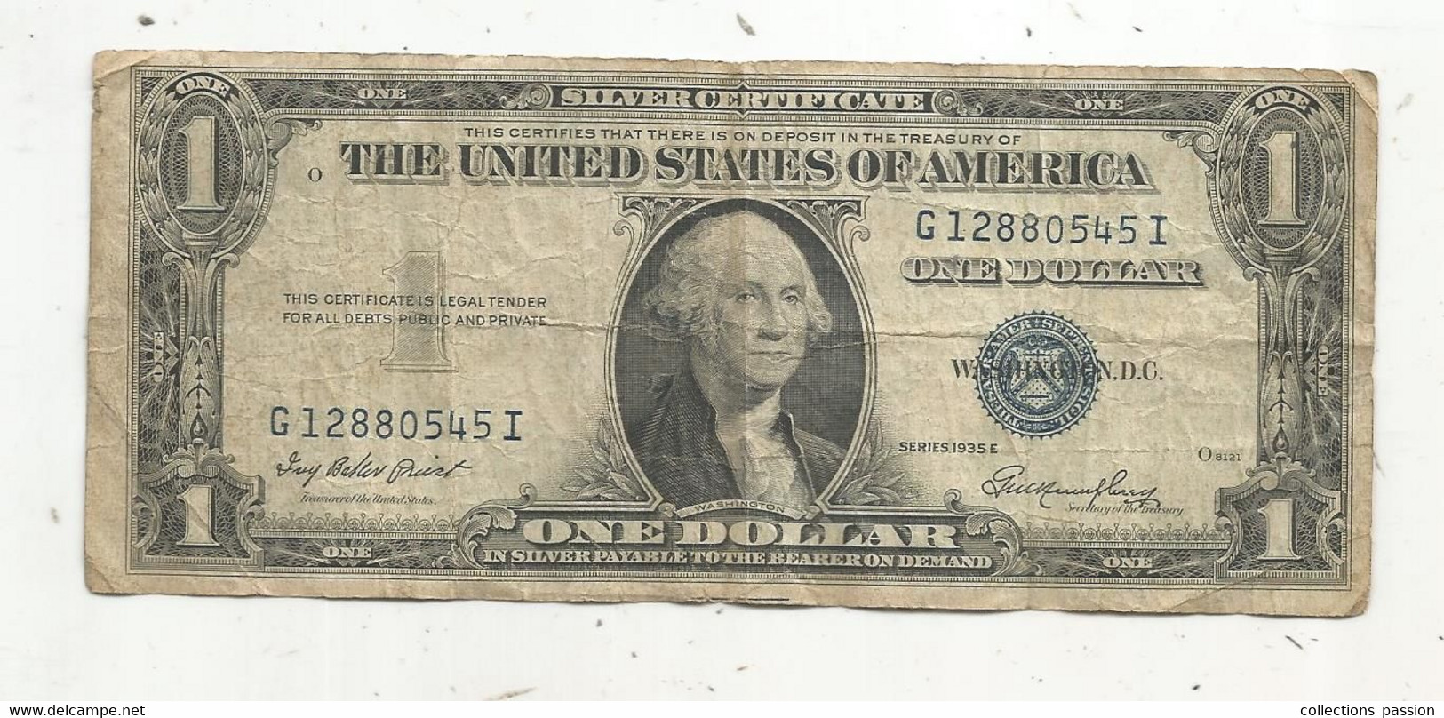 JC, Billet , Etats Unis , Silver Certificate , 1 , One Dollar , Series 1935 E,  O 8121, 2 Scans - Silver Certificates – Títulos Plata (1928-1957)