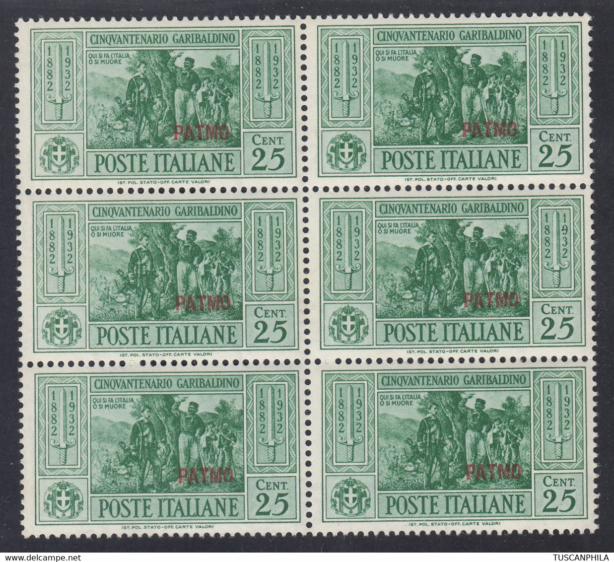 1932 Blocco Di 6 Valori Sass. 18 MNH** Cv 420 - Egée (Patmo)