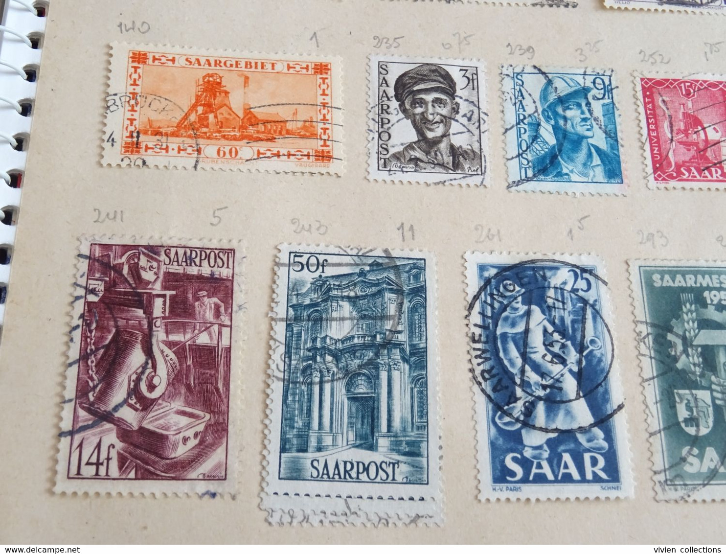 Sarre 2 pages de timbres oblitérés dont bonnes valeurs