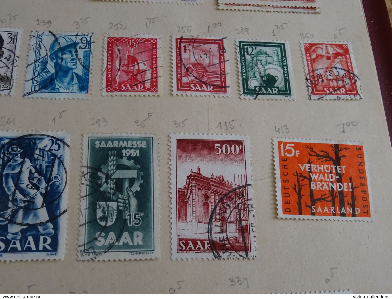 Sarre 2 pages de timbres oblitérés dont bonnes valeurs