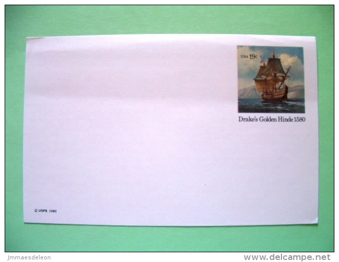 USA 1980 - Stationery Stamped Postal Card - Unused - 19c - Ship - Drake Golden Hinde - 1961-80