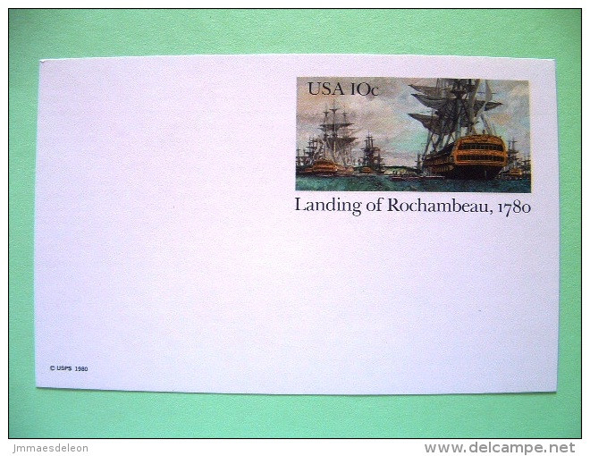 USA 1980 - Stationery Stamped Postal Card - Unused - 10c - Landing Of Rochambeau - Ships - 1961-80