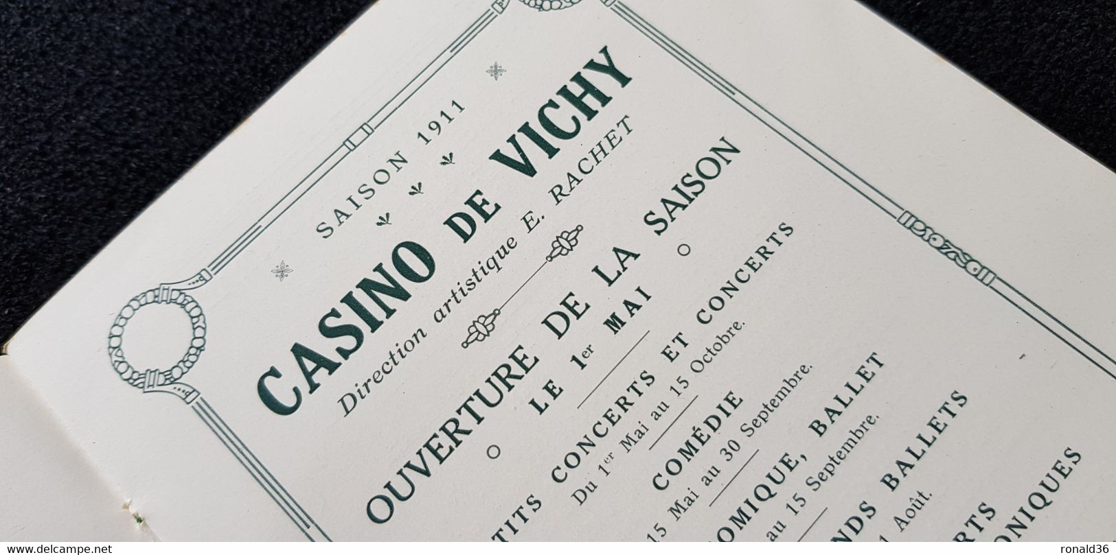 03 Allier VICHY Illustration Casino Saison 1911 Programme Artistique Concert Danse Plan Du Théatre Golf Tennis Escrime - Programs