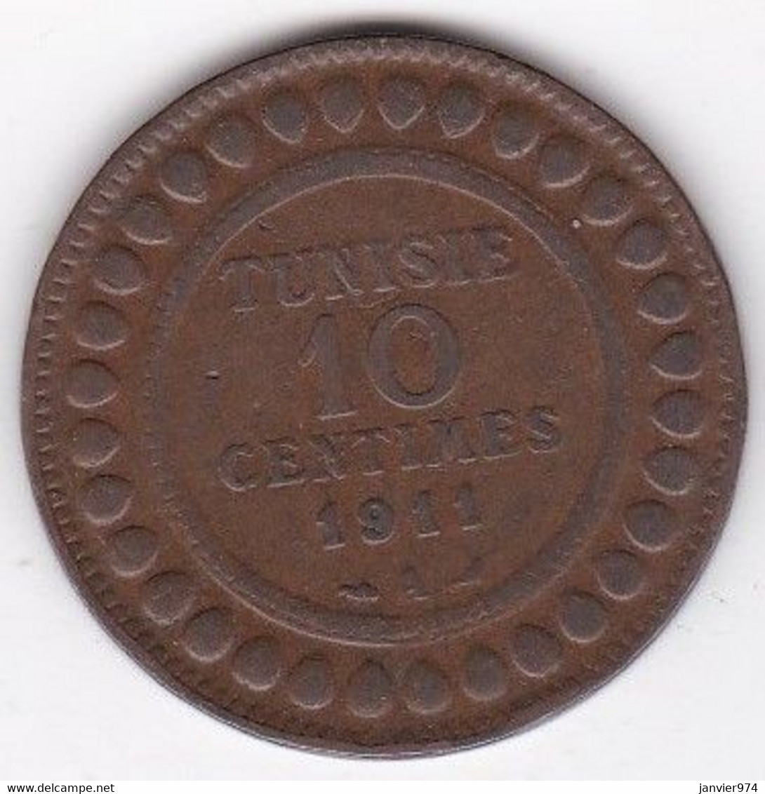 Protectorat Français . 10 Centimes 1911 A , En Bronze, Lec# 102 - Tunesië