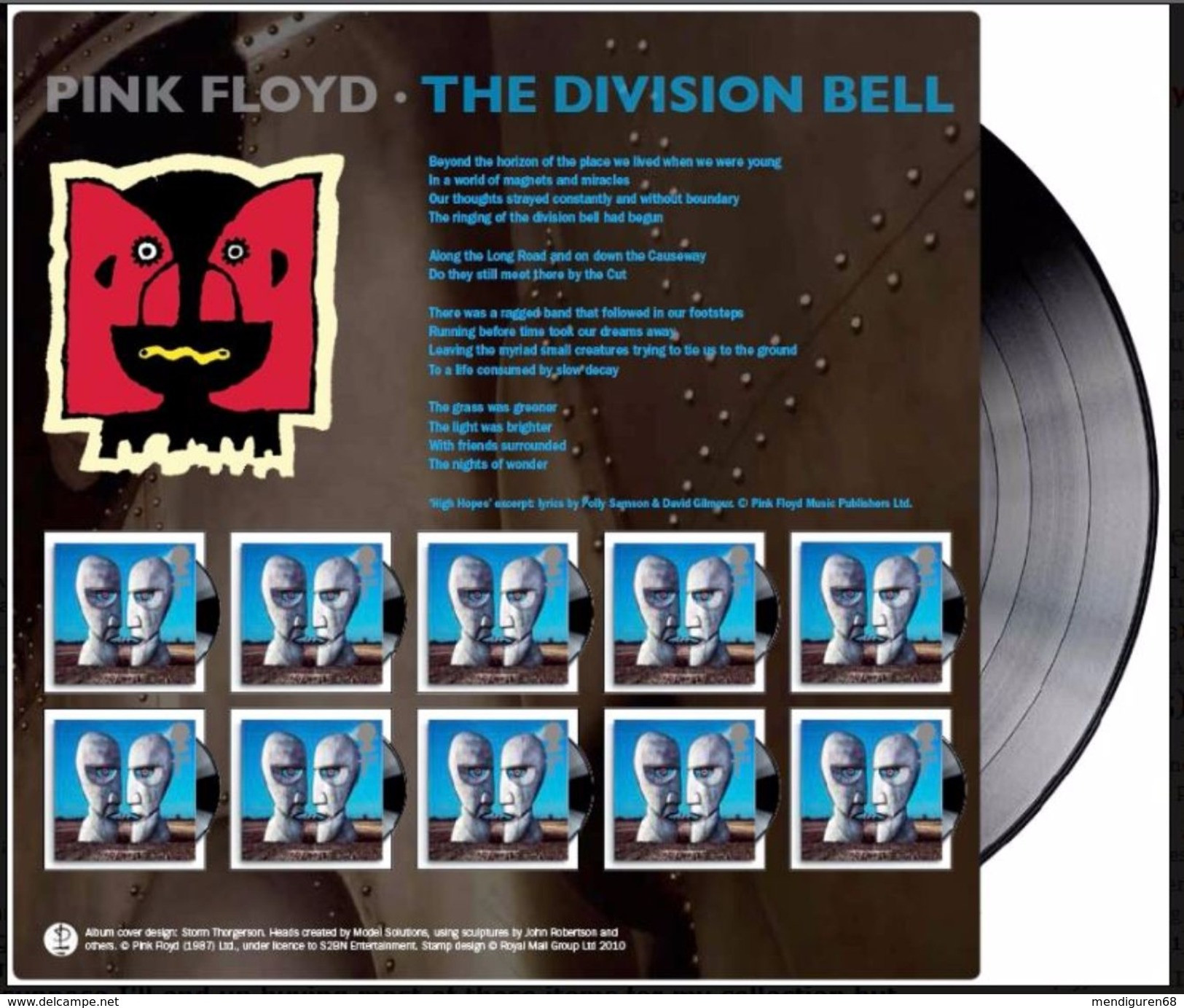 GROSSBRITANNIEN GRANDE BRETAGNE GB 2010 CLASSIC ALBUM COVERS - PINK FLOYD THE DIVISION BELL - Sheets, Plate Blocks & Multiples
