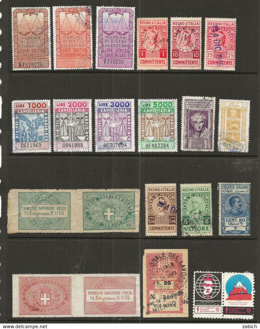 FISCAUX ITALIE LOT DE 20  Timbres   Tous Differents Dont  2 Bandes Tabacs - Zonder Classificatie