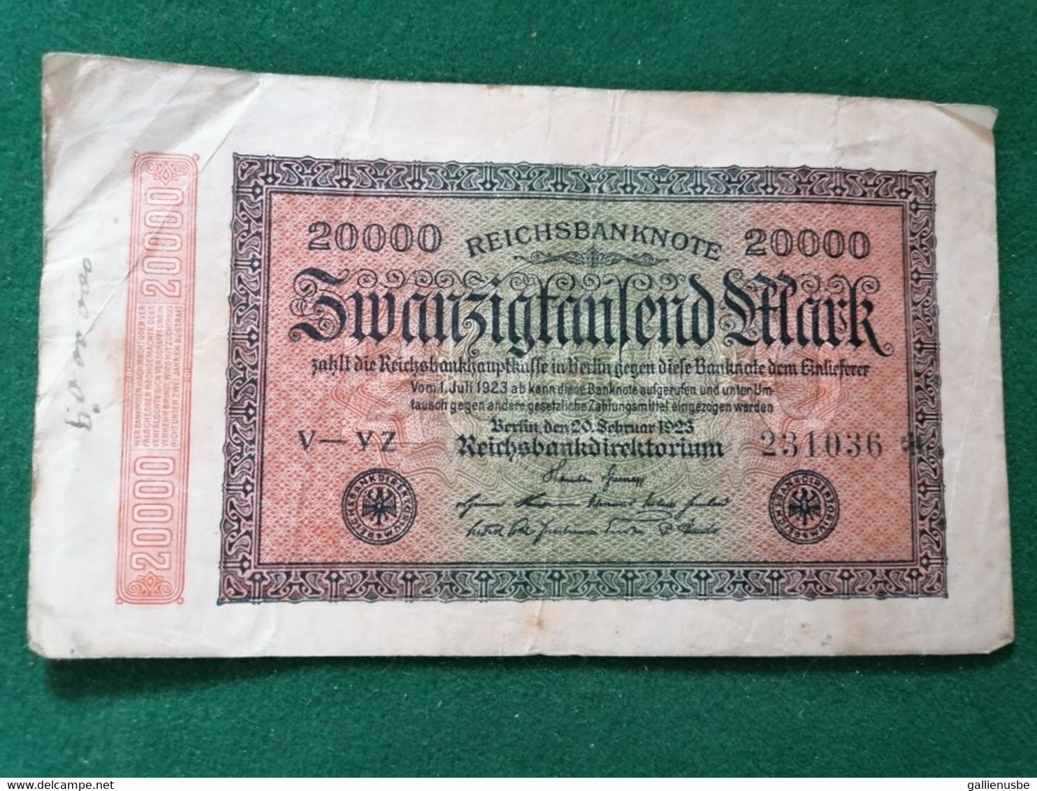 20000 Mark Reichsbanknote -  1923 - Série V-VZ - 20000 Mark