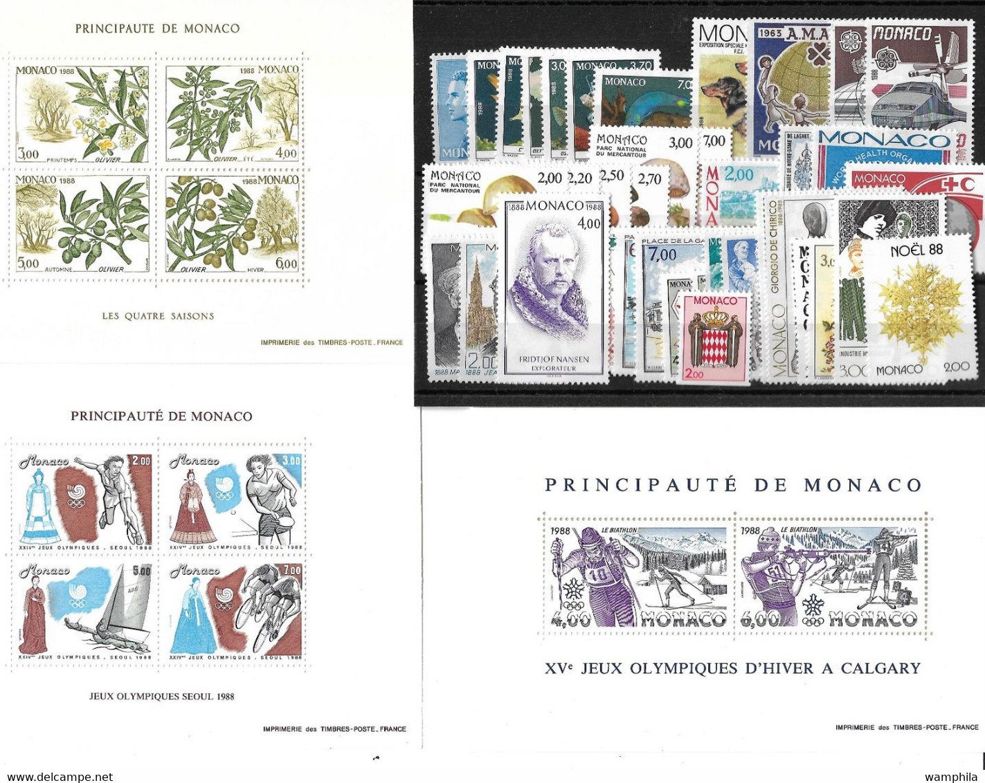 Monaco Année Complète 1988, 49 Timbres**/ Neufs Sans Charnière. Cote 164€. - Komplette Jahrgänge