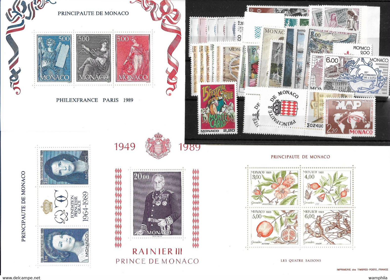 Monaco Année Complète 1989, 42 Timbres**/ Neufs Sans Charnière. Cote 134€. - Volledige Jaargang