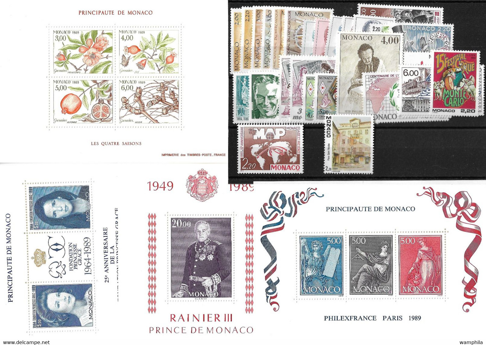 Monaco Année Complète 1989, 42 Timbres**/ Neufs Sans Charnière. Cote 134€. - Full Years