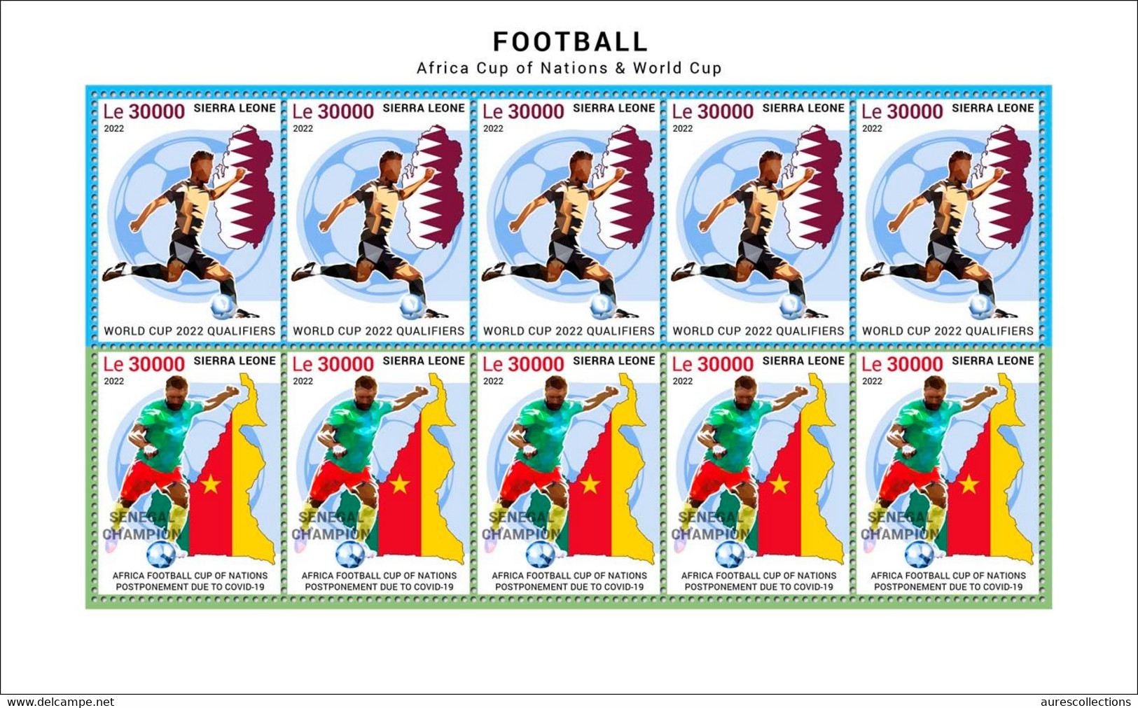 SIERRA LEONE 2022 SHEETLET WINNER OVERPRINT "SENEGAL CHAMPION" - PANDEMIC AFRICA NATIONS & WORLD CUP FOOTBALL - RARE MNH - 2022 – Qatar