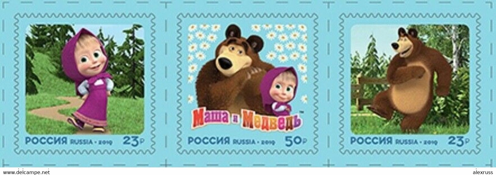 RUSSIA 2019, Strip ,Russian Animation Cartoons "Masha And Bear", # 2557-59, VF MNH** - Unused Stamps