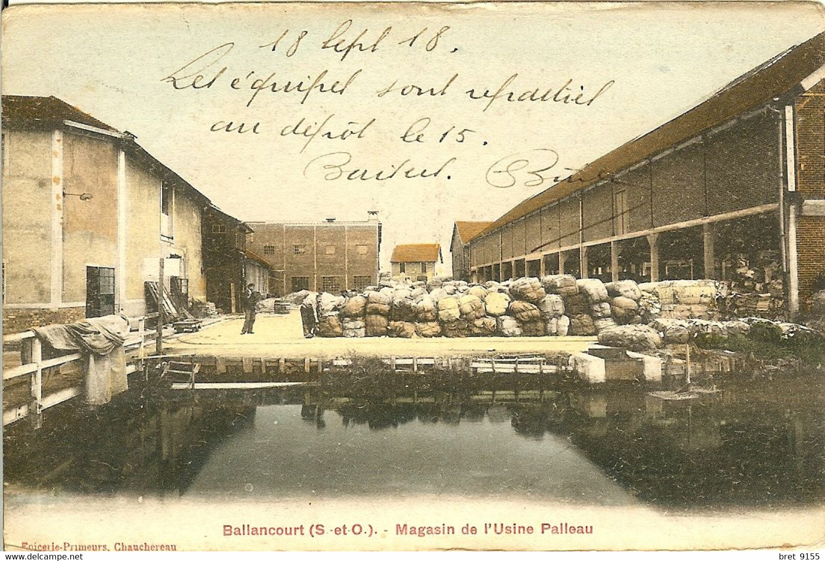 91 BALLANCOURT MAGASIN DE L USINE PALLEAU USINE A PAPIER F.M. EXPEDIE DU 22 ème REGIMENT D INFANTERIE EN 1918 - Ballancourt Sur Essonne