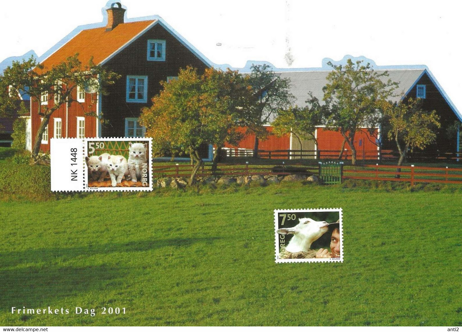 Norway 2001 Special Card For First Day 2001   - With Mi 1409-1410 Kittens And Goat  -   Uncancelled - Briefe U. Dokumente