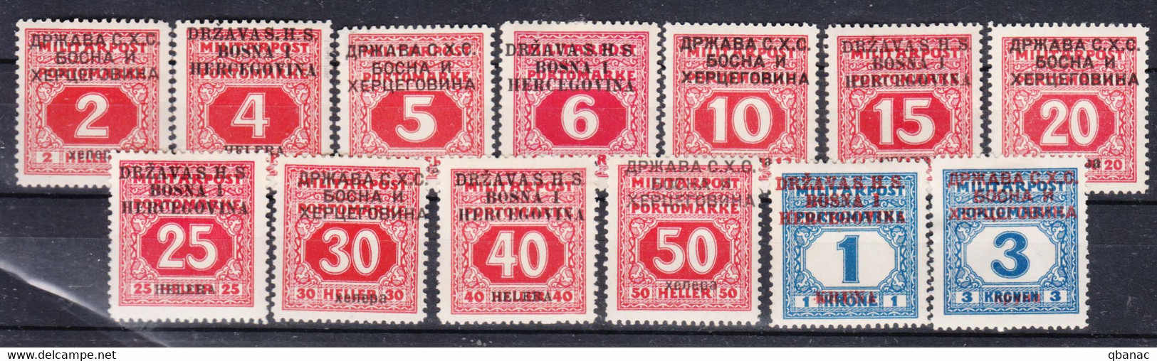 Yugoslavia, Kingdom SHS, Issues For Bosnia 1918 Porto Mi#1-13 Mint Hinged - Ungebraucht