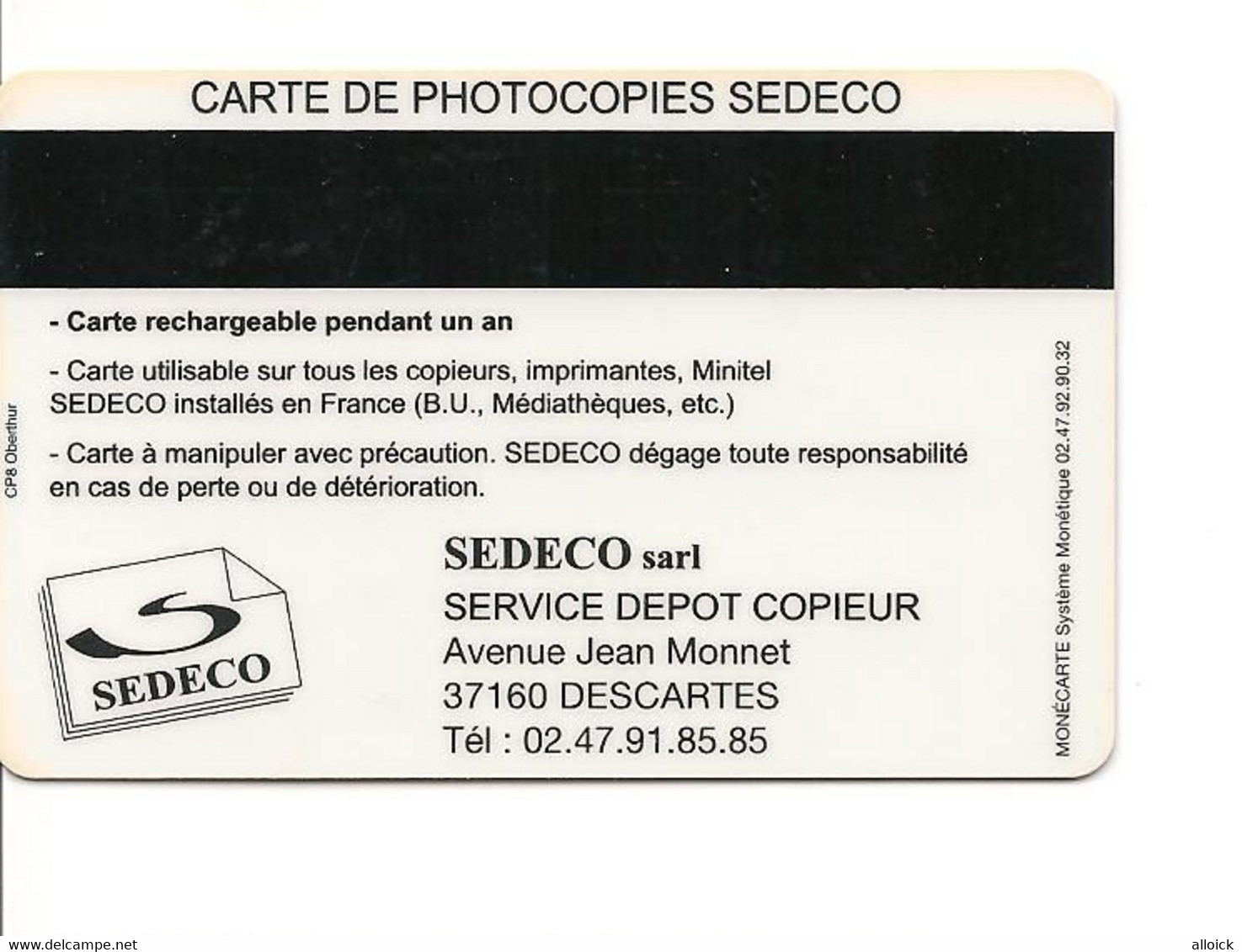 Carte René Descartes 1596 - 1996  - Carte Rechargeable MONECARTE -  SEDECO - Référencée  CP8 Oberthur - Other & Unclassified