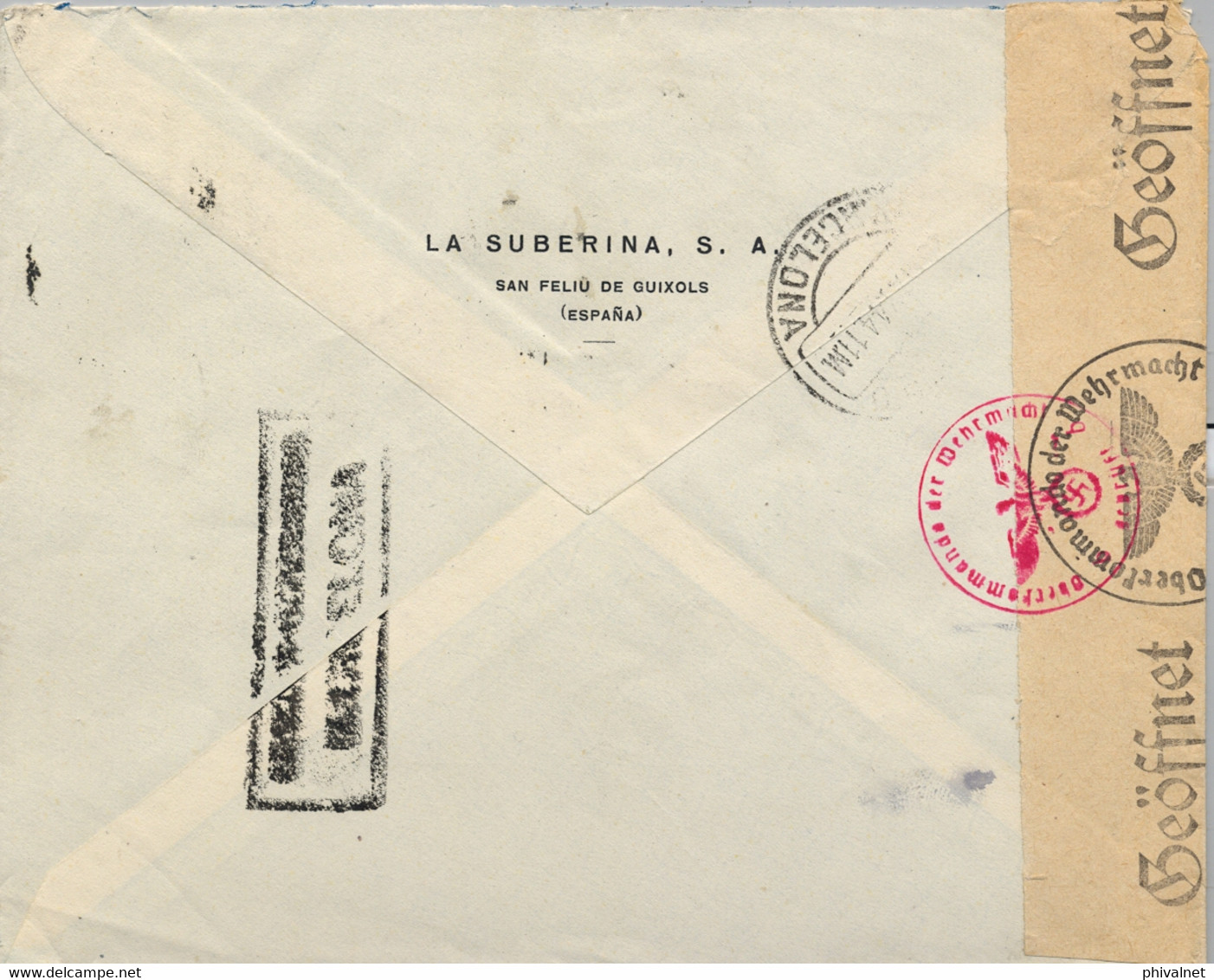 1944 , GERONA , SOBRE CIRCULADO ENTRE SAN FELIÚ DE GUIXOLS Y GOTEBORG , TRÁNSITO BARCELONA , CENSURAS - Covers & Documents