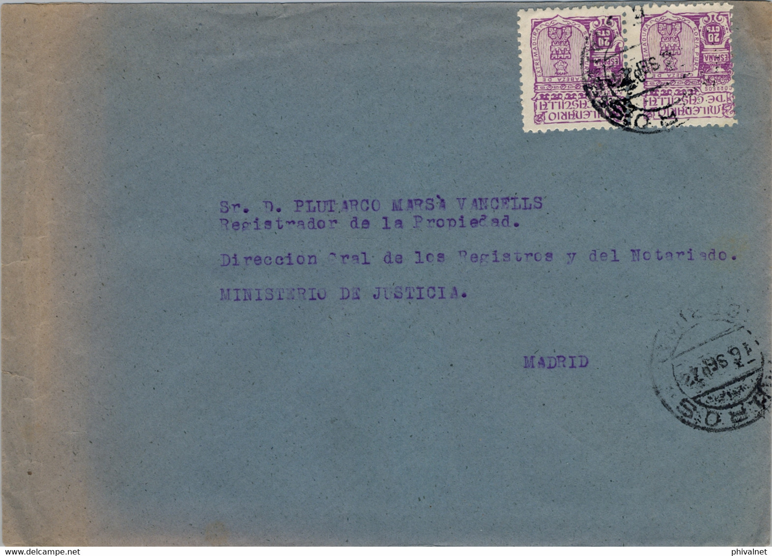 1944 , CORUÑA , SOBRE CIRCULADO ENTRE MUROS Y MADRID , LLEGADA - Briefe U. Dokumente